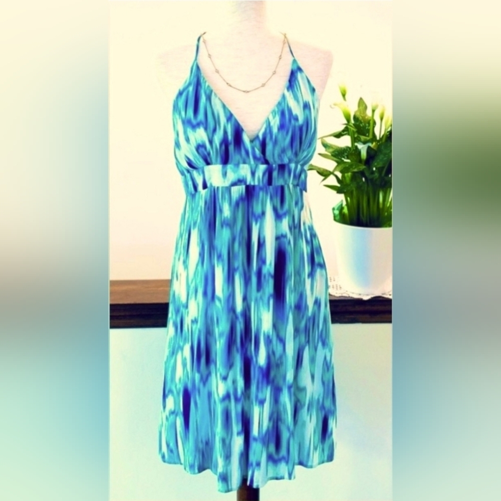Athleta Ikat Georgia Tie Dye Empire Waist Green Mini Dress Size XL